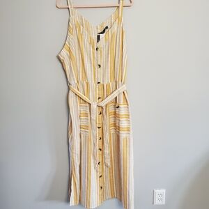 Mlle Gabrielle Woman's Button Down Middi Striped Dress 3x Boho Resortwear Casual